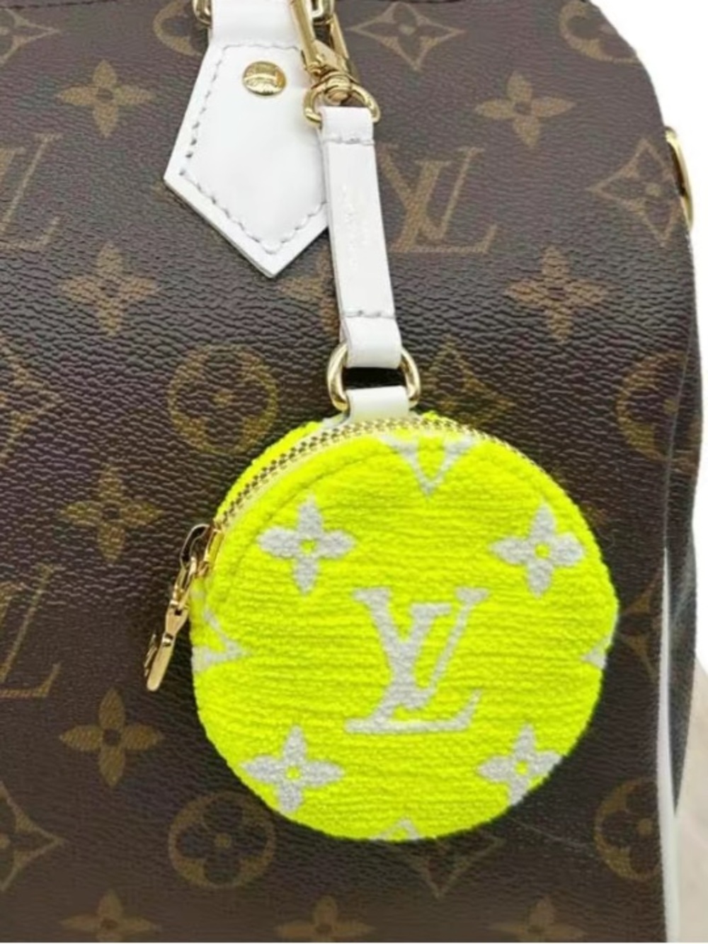 Louis Vuitton Neon Yellow Monogram Round Coin Pouch with White Strap